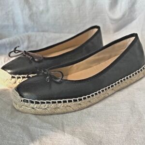 Jon Josef Paloma‎ Espadrille Ballet Flats Black Leather Women's Size 6